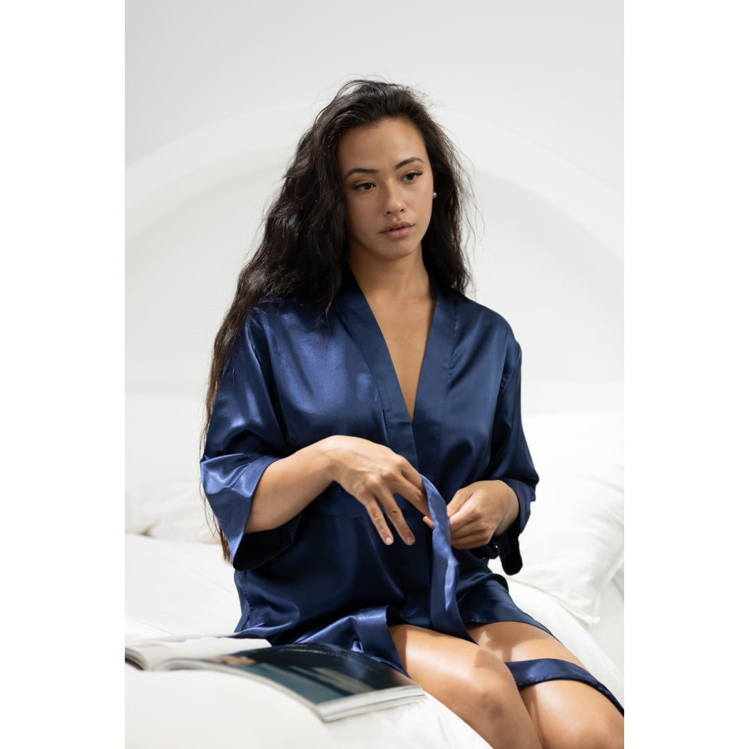 Classic Satin Robe - Royal Navy
