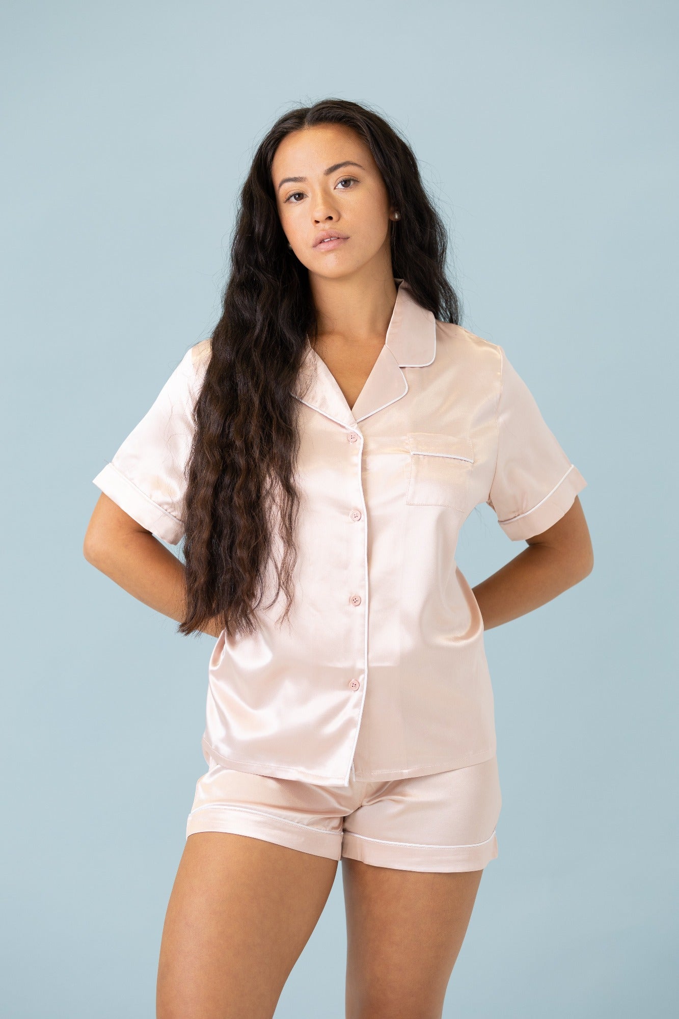 Classic Satin PJ Set - Blush