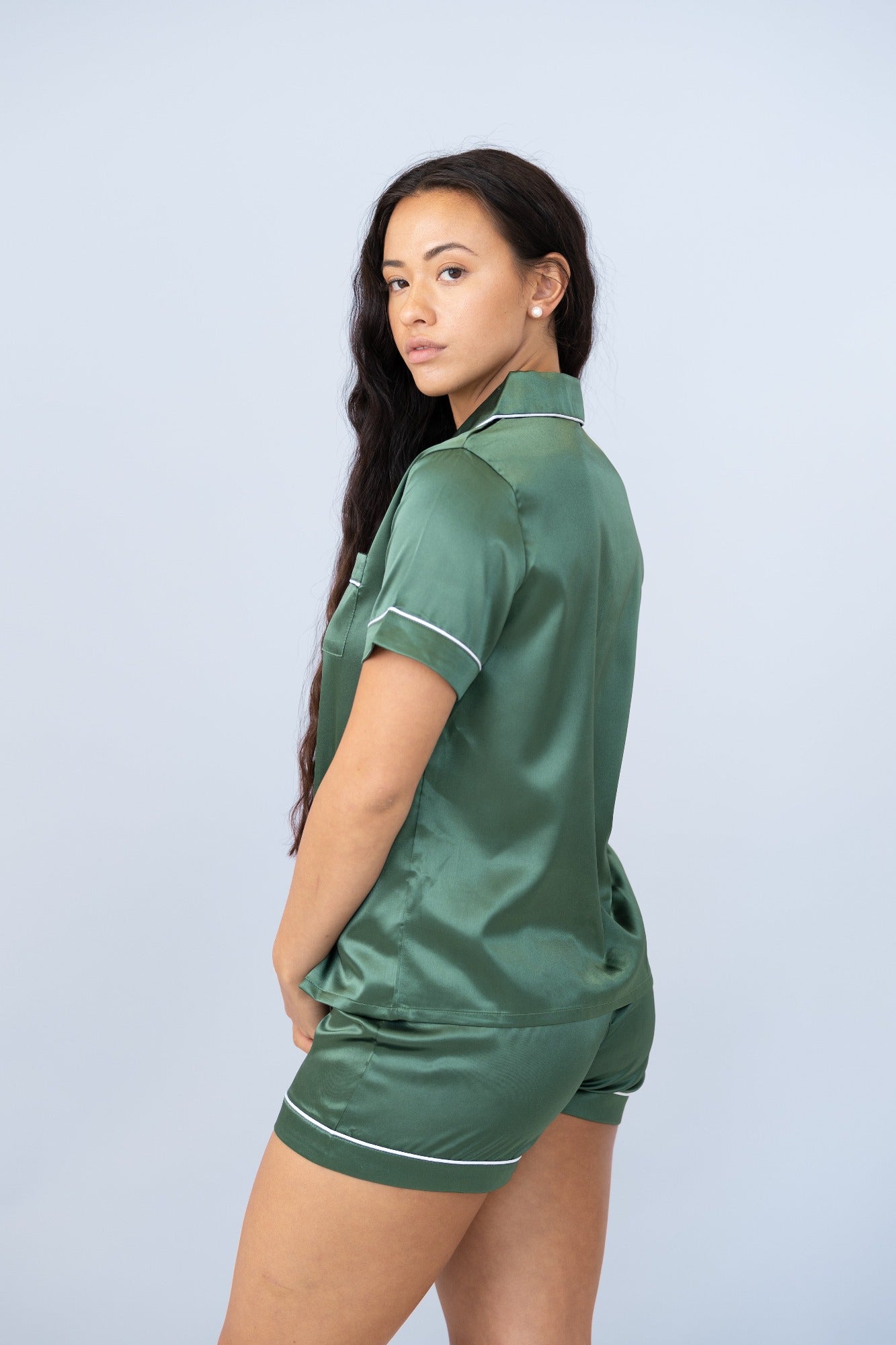 Classic Satin PJ Set - Emerald - Sleeping Booty