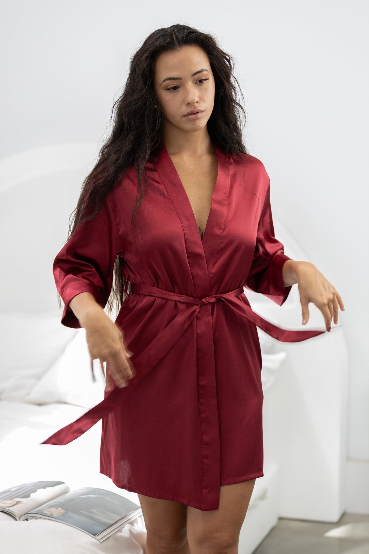 Classic Satin Robe - Wine – Sleeping Booty