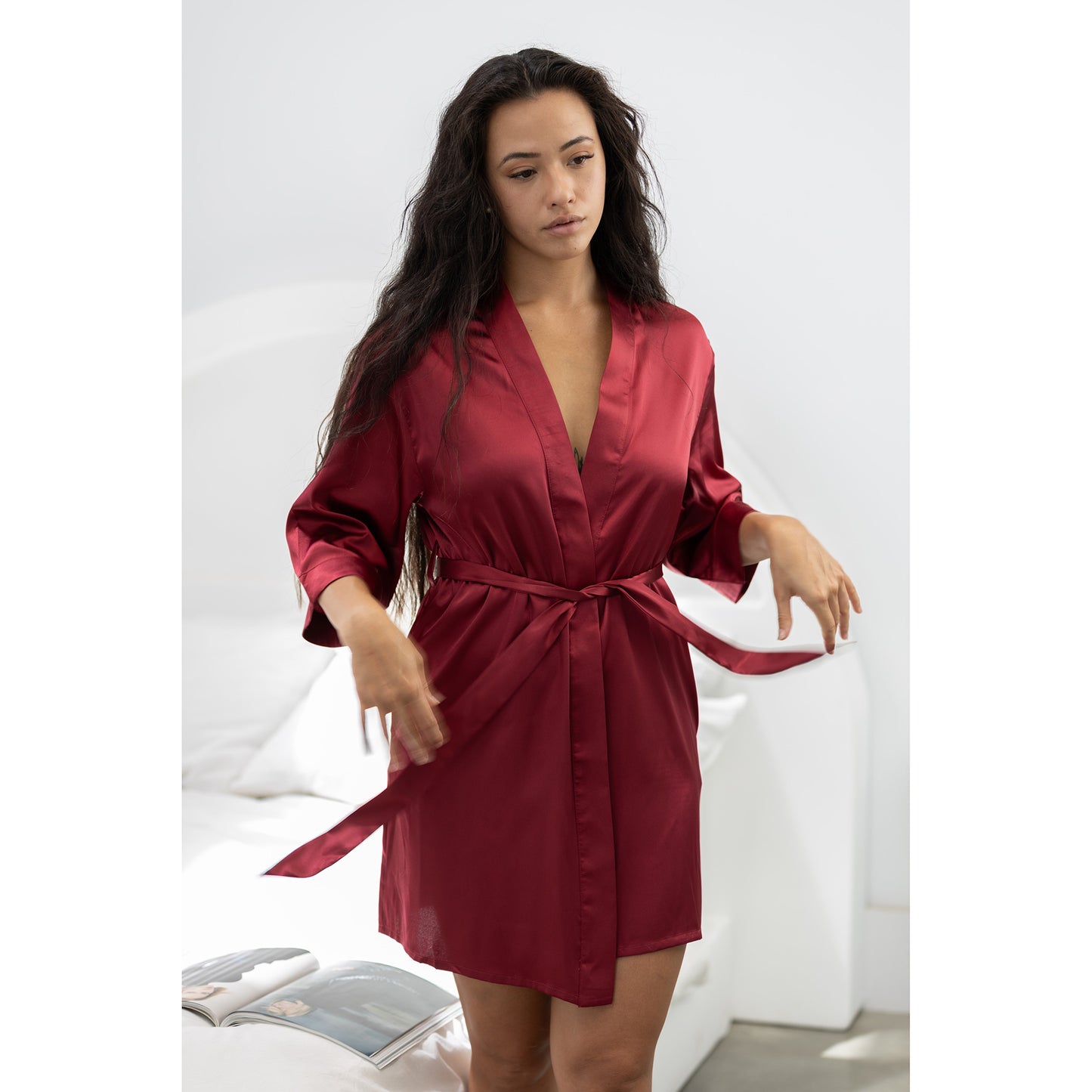 Classic Satin Robe - Wine