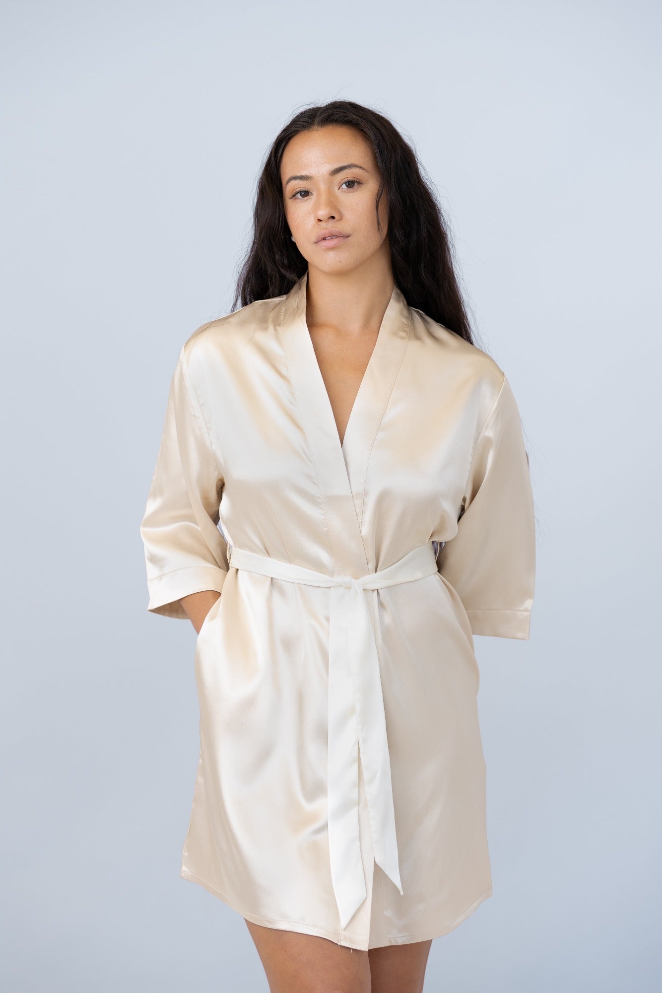 Savoy Robe Classic Satin Robe - Champagne – Sleeping Booty
