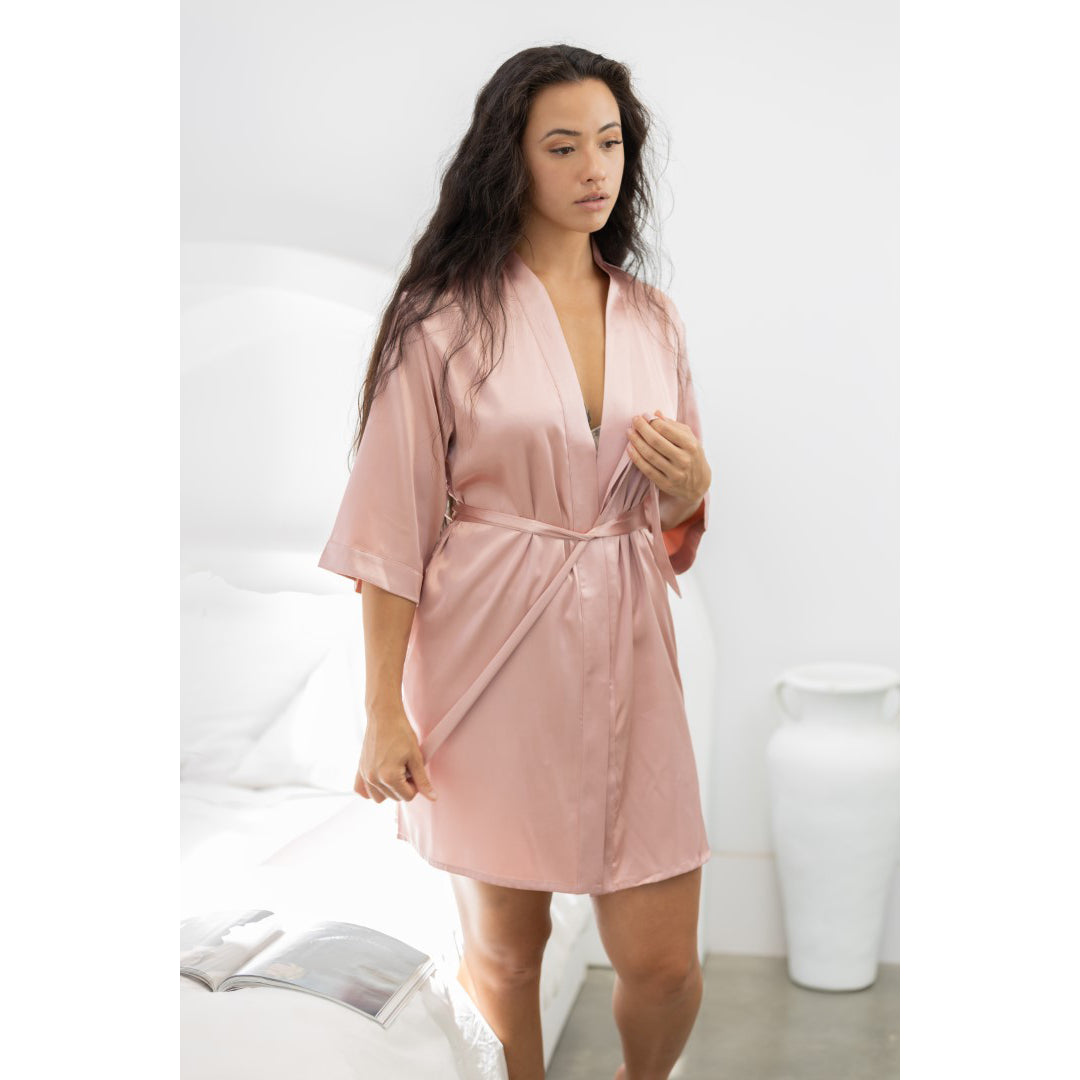 Classic Satin Robe - Dusty Rose