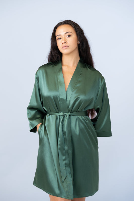 Classic Satin Robe - Emerald