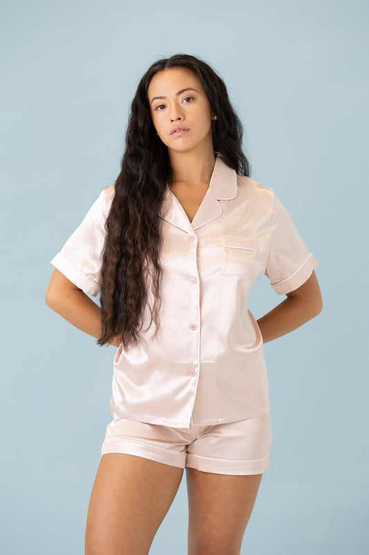 Classic Satin PJ Set - Blush - Sleeping Booty