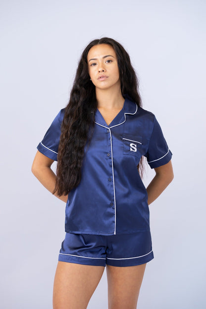 Classic Satin PJ Set - Navy - Sleeping Booty