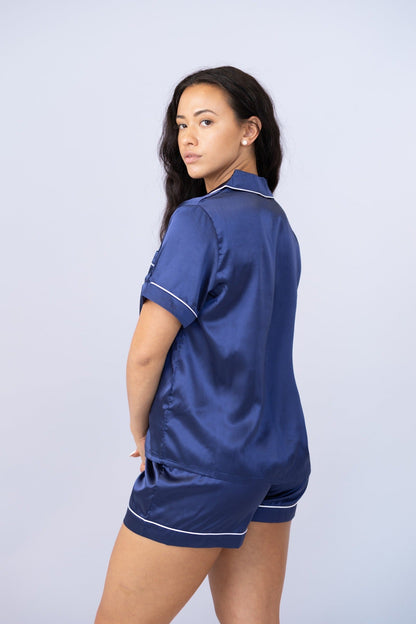 Classic Satin PJ Set - Navy - Sleeping Booty