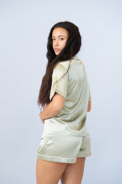 Classic Satin PJ Set - Sage - Sleeping Booty