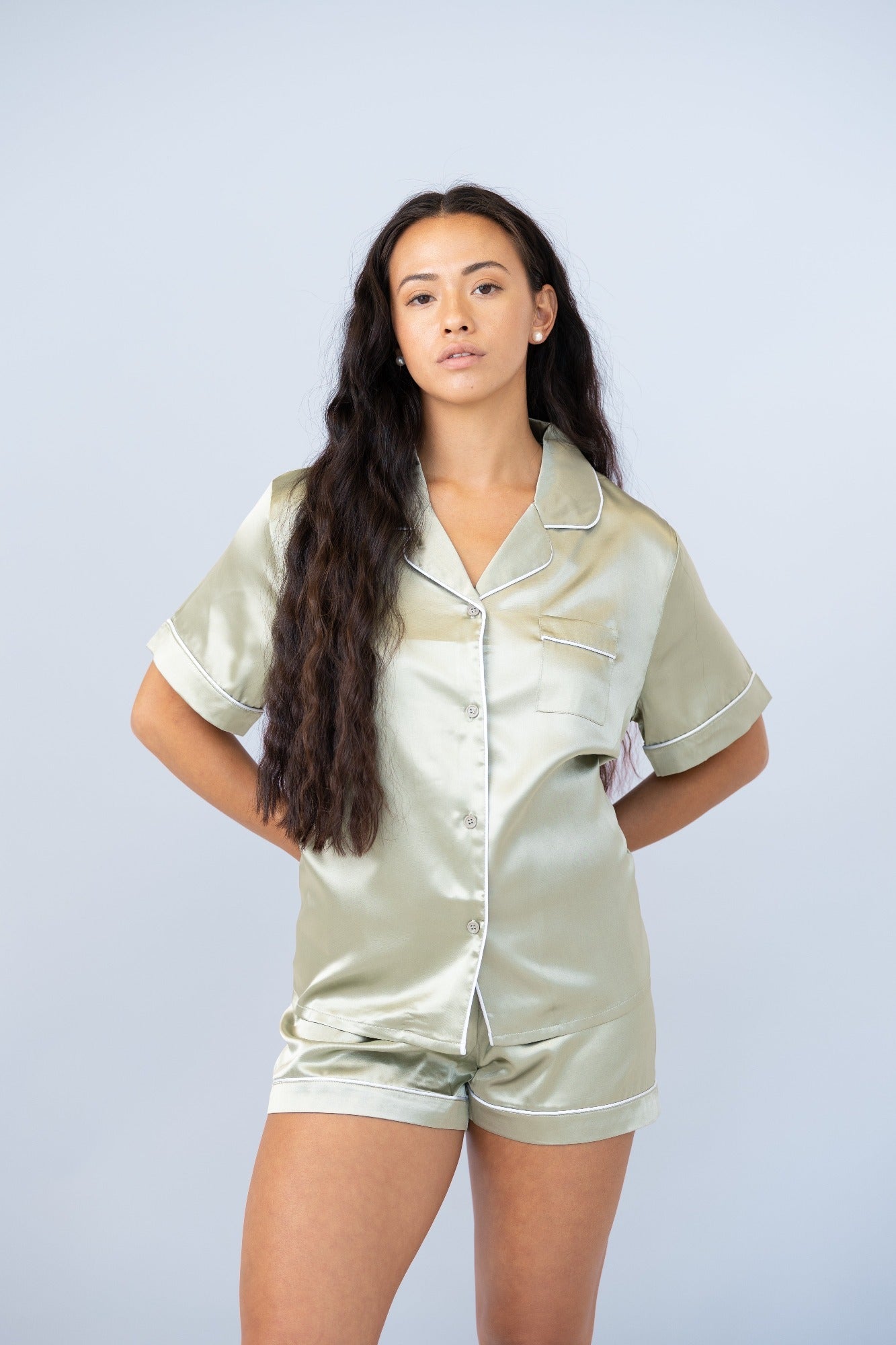 Classic Satin PJ Set - Sage - Sleeping Booty