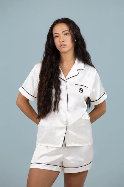 Classic Satin PJ Set - White - Sleeping Booty