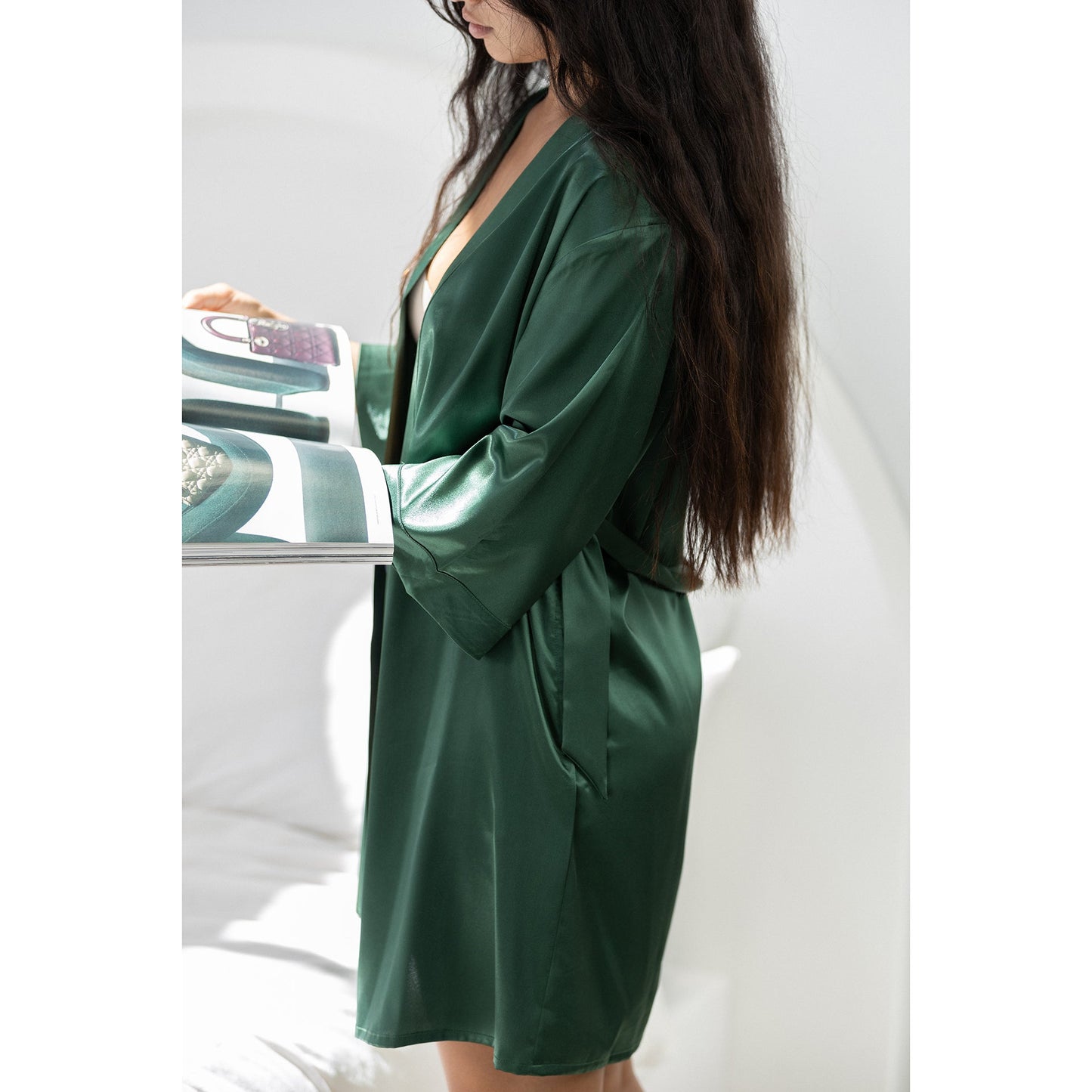 Classic Satin Robe - Emerald - Sleeping Booty