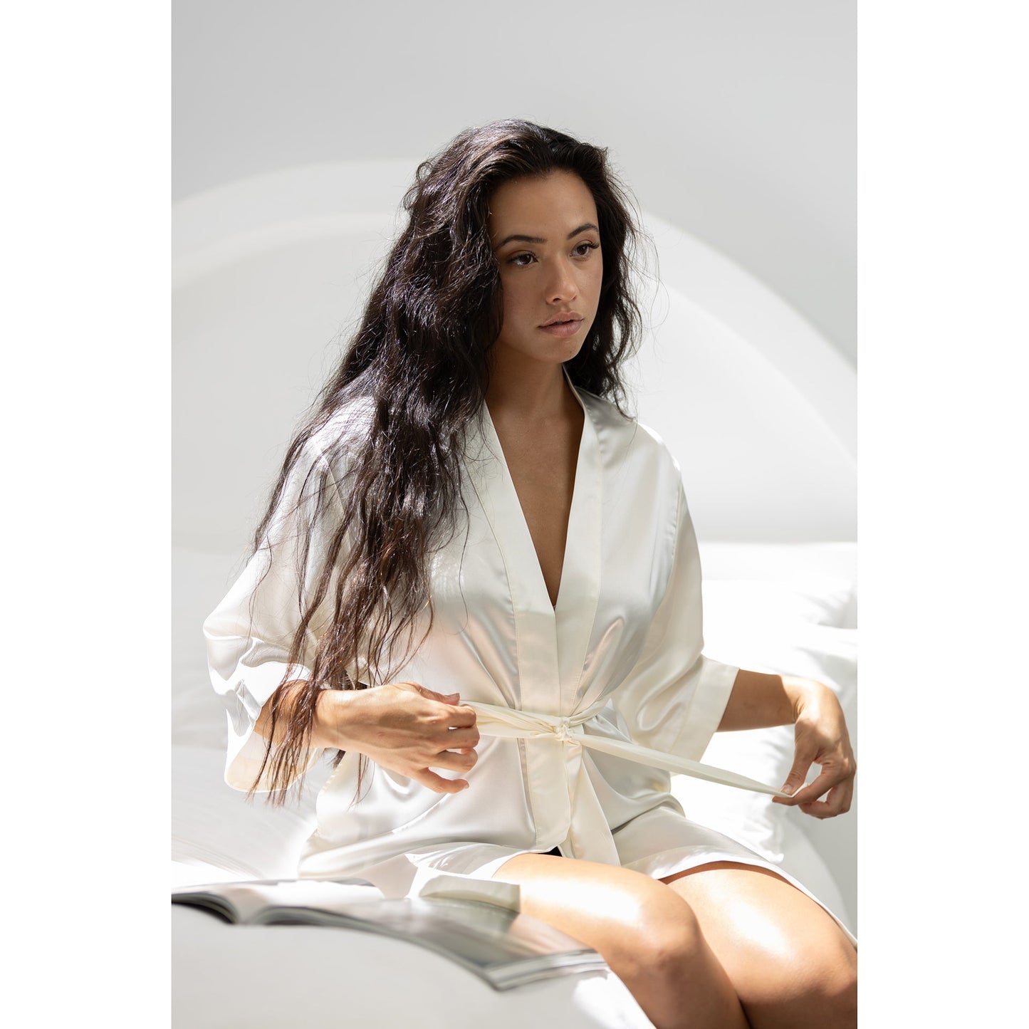 Classic Satin Robe - White - Sleeping Booty