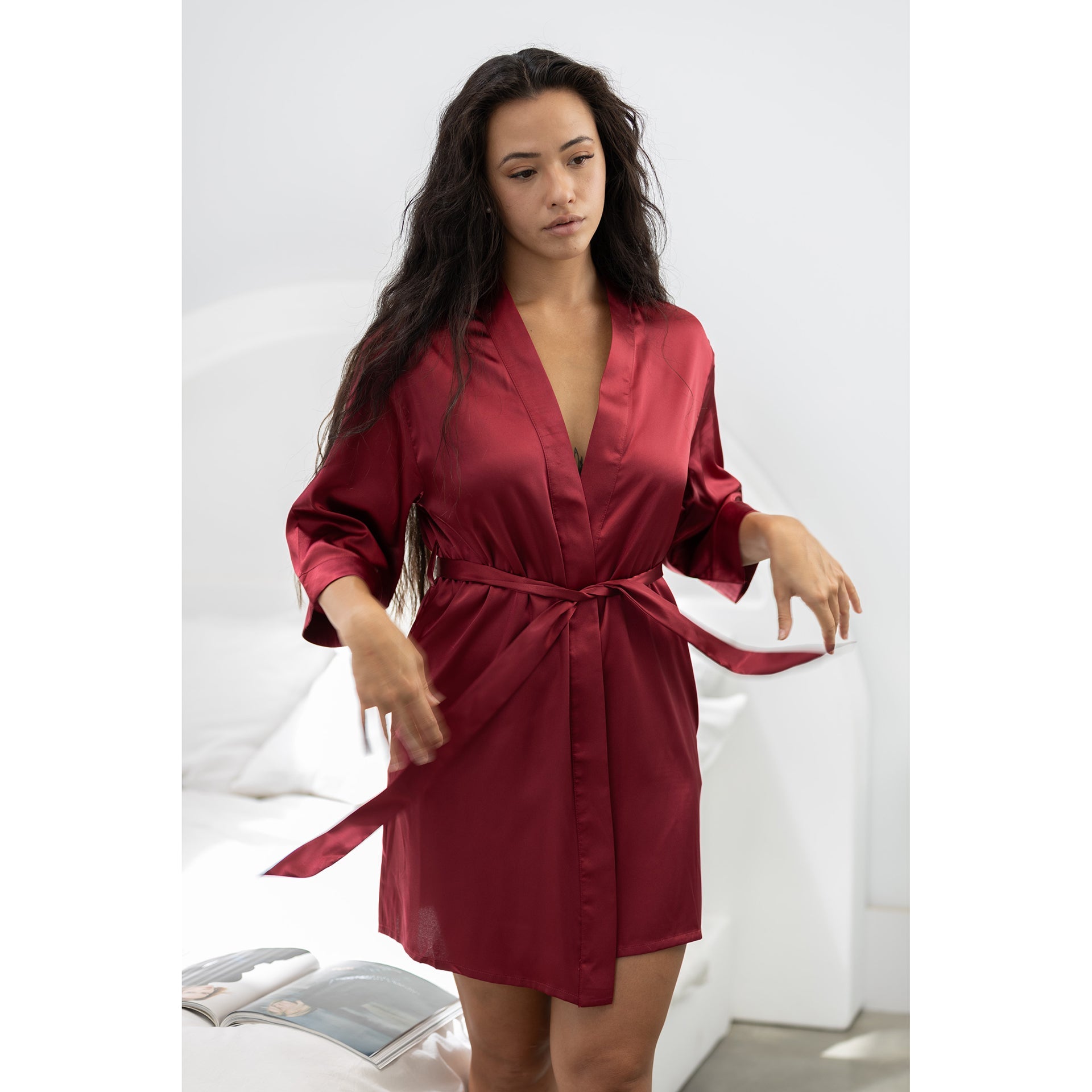 Classic Satin Robe - Wine - Sleeping Booty